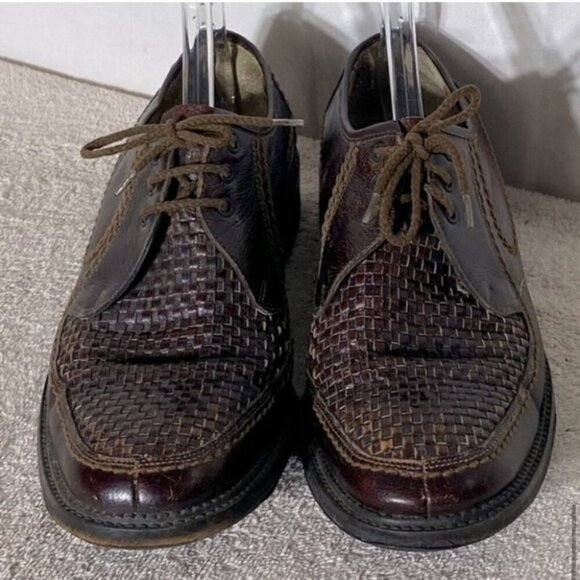 Vintage Brown Woven Leather Upper Lace Up Derby Shoes 12 - Picture 12 of 14
